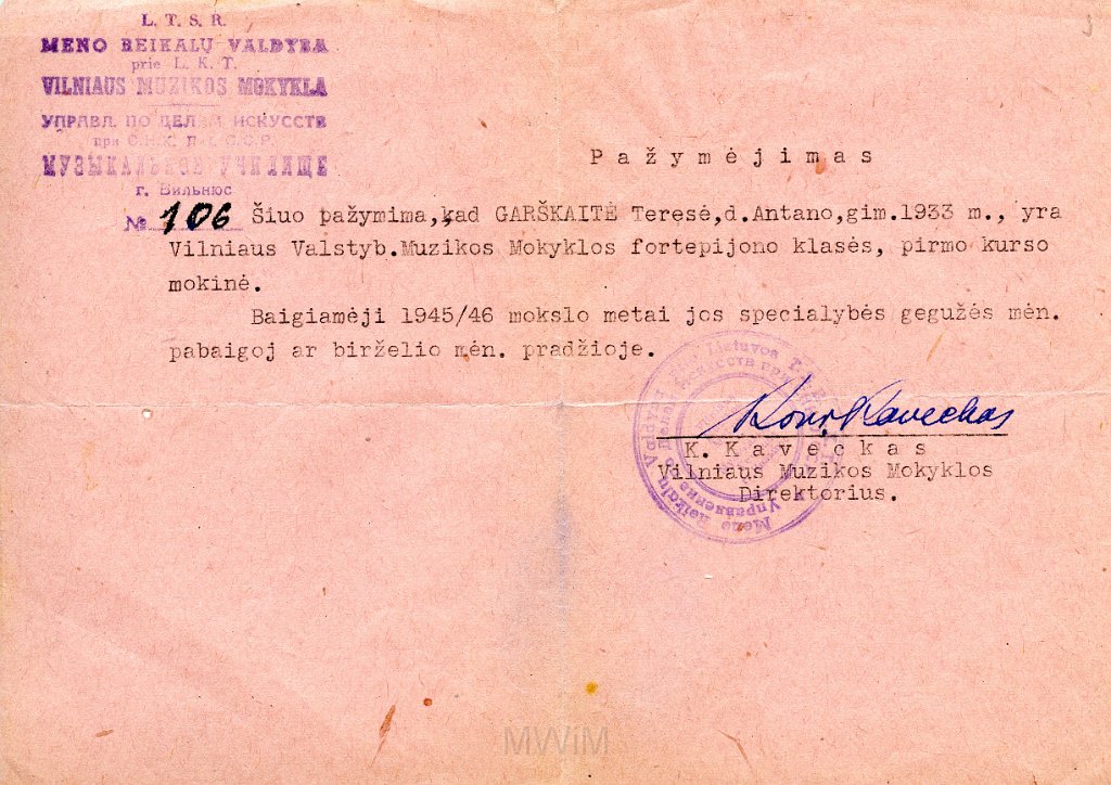 KKE 5695-3.jpg - (litewski) Dok. Dokumenty dotyczące wywozu pianina z Litwy do Polski dla Teresy Graszko, Wilno, 1945/1946 r.